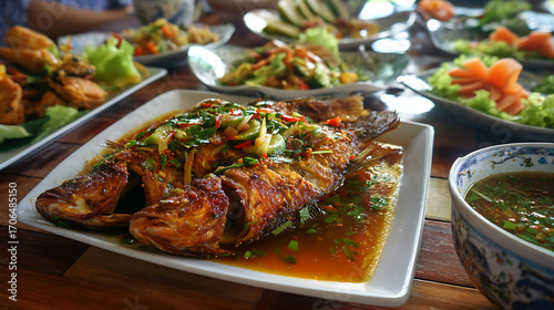  Eating Thai Grilled tilapia with a spicy seafood sauce at a riverside eatery (3)