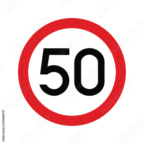 peed limit 50 road sign on white background