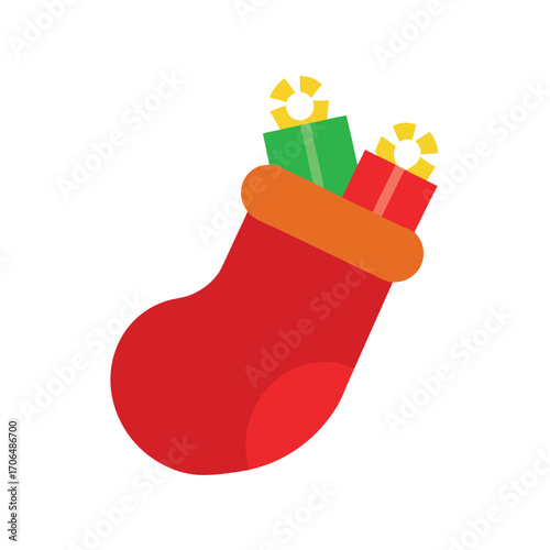 stocking with candy on white background 