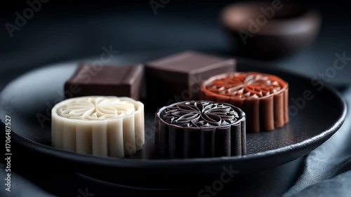 Exquisite Mooncakes Displayed on a Black Tray