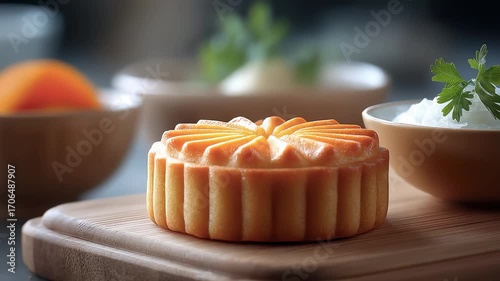 Exquisite Mooncake on Tabletop for Festive Gourmet Temptation