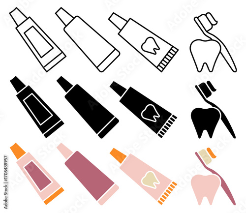 Toothpaste tube icon set