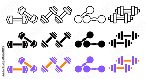 Dumbbell pair icon set