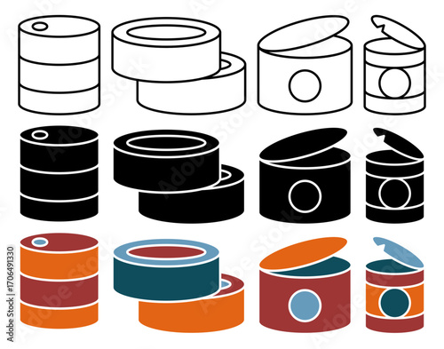 Canned food icon set