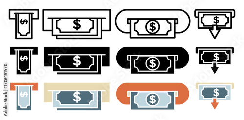 ATM cash icon set