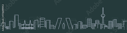 Madrid Simple Lines Skyline on Dark Background