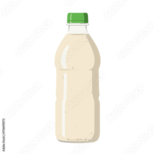 Kefir bottle with green cap, transparent background, isolated, vector