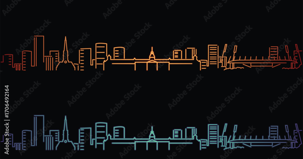 Naklejka premium Karlsruhe Neon Style Simple Skyline on Dark Background