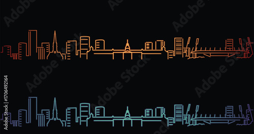 Karlsruhe Neon Style Simple Skyline on Dark Background