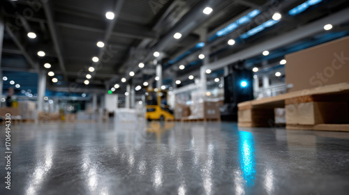 Wallpaper Mural A wide shot of a busy warehouse shows a forklift and boxes on pallets, showcasing the operational dynamics and spatial arrangement of logistics environments. Torontodigital.ca