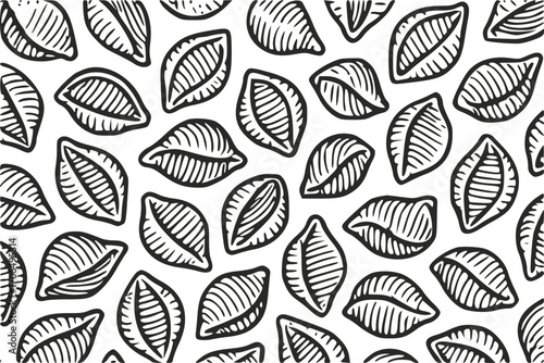 Pattern of shell pasta that falls from above. Vector pasta