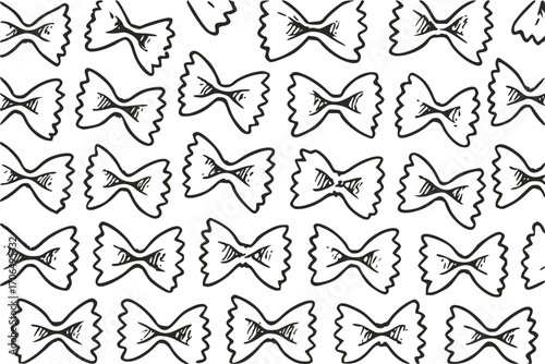 Butterfly shaped farfalle pasta pattern. Vector doodle style pasta