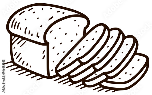 Sliced ​​loaf of bread into pieces. Vector products in doodle style