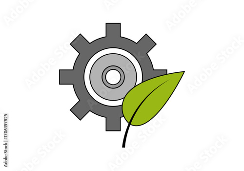 Engranaje gris con hoja verde ecológica