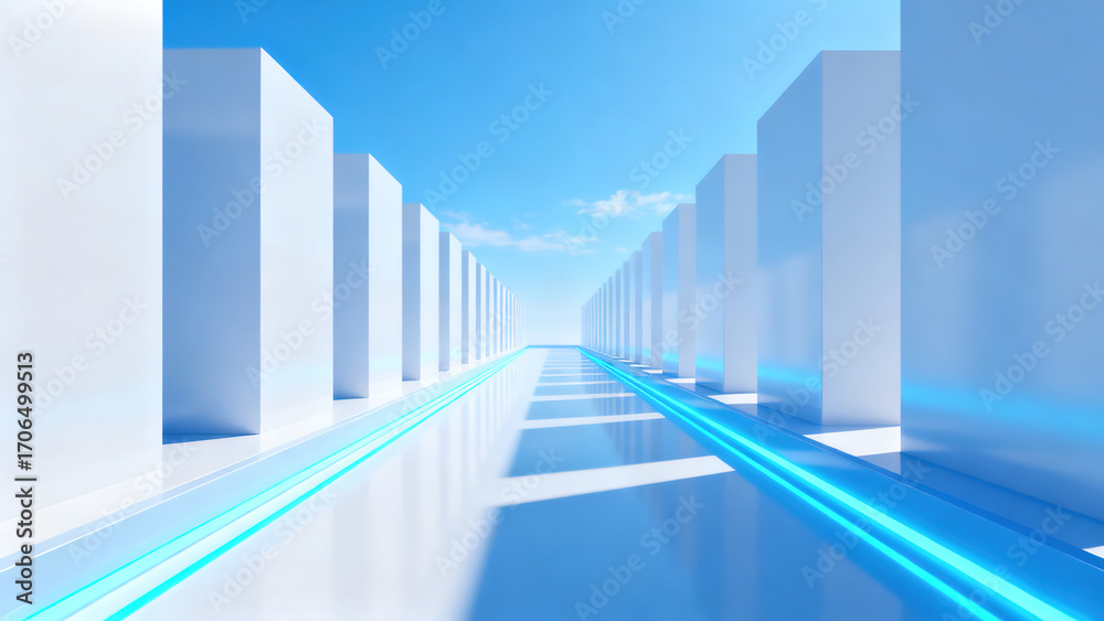 Obraz premium blue corridor in modern building