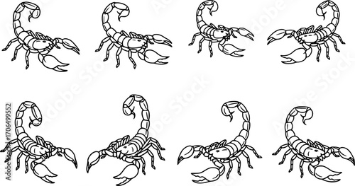 scorpion silhouette line art vector illustration with a white background set 