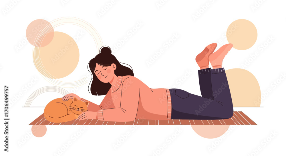 Obraz premium Woman Relaxing With Her Cat in a Peaceful Moment of Comfort and Contentment