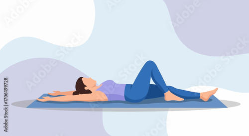 Woman Relaxing On Yoga Mat In A Serene Pose For Physical And Mental Wellbeing