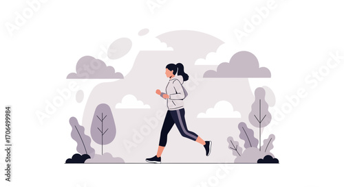 Woman Running Outdoors in Nature During Day with Healthy Lifestyle Concept Presentation