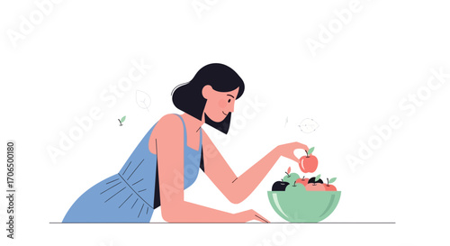 Woman Selecting Fresh Apples From a Bowl for a Healthy and Nourishing Diet