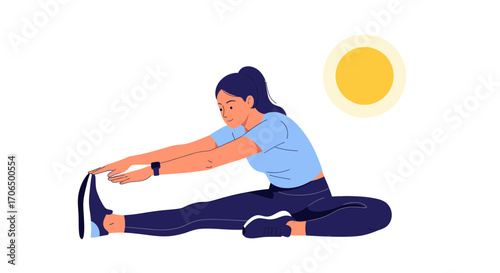 Woman Stretching Outdoors Under Sunny Sky, Engaging In Flexible Body Exercise