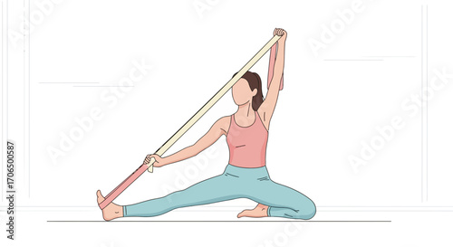Woman Stretching With Yoga Strap, Demonstrating Exercise, Fitness, Wellness, And Lifestyle