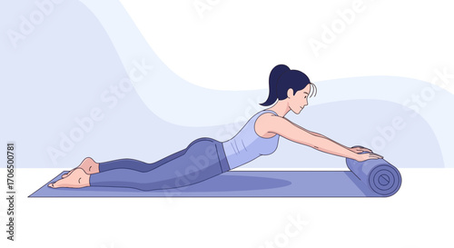 Woman Unrolling Yoga Mat Beginning Her Fitness Routine Preparing Exercises On The Floor