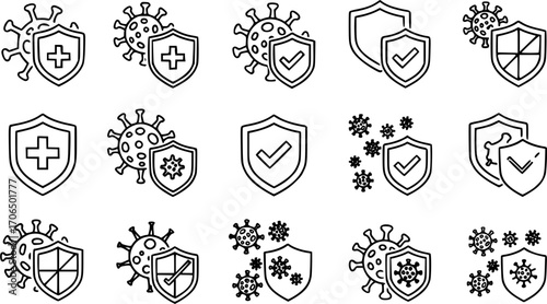 immune from flu germ icon in line style, virus protection vector isolated on white background, hygiene shield, bacterial prevention, immune business concept