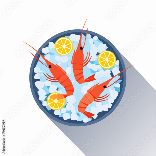 seafood platter displays fresh shrimp with lemon wedges on ice