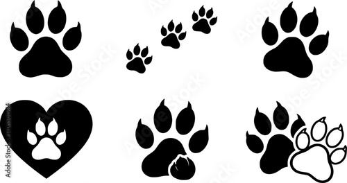 Pet paw editable stroke icon. footprints Pet paw, Heart with pet paw, print dog cat icon, vector illustration

