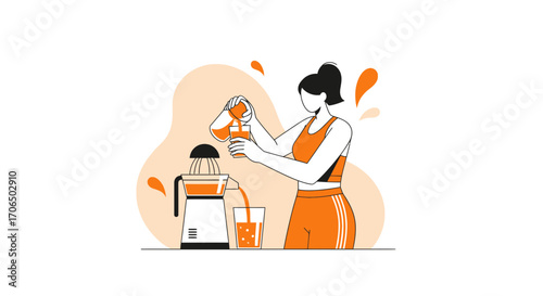 Woman Preparing Fresh Juice Using A Juicer For A Healthy Lifestyle And Wellness