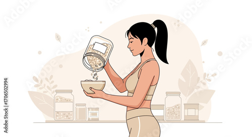Woman Preparing Healthy Oatmeal Breakfast, Promoting Wellness And Balanced Nutrition Goals