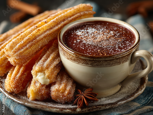 spanish churros served with hot chocolate