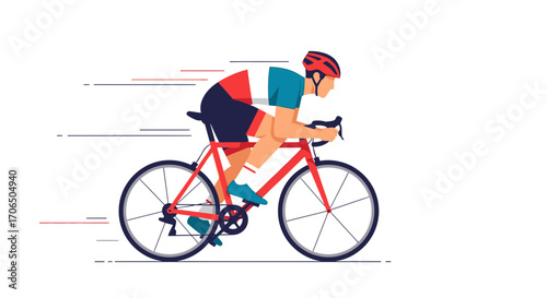 Dynamic Cycling Illustration of a Cyclist Racing in a Red Bicycle Towards Success