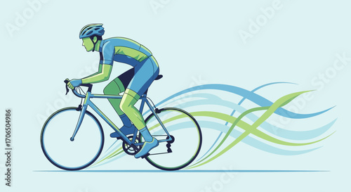 Dynamic Cyclist Speeding Along a Textured Trail Depicted in Vibrant Vector Graphics