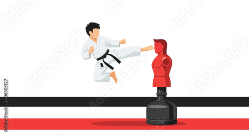 Dynamic Martial Artist Executing Stunning Kicks on Training Dummy for Skill Improvement