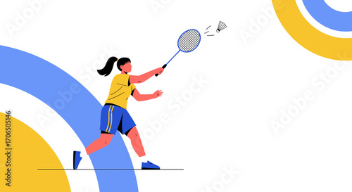 Dynamic Illustrated Depiction Of A Woman Engaged In A Badminton Sport Activity