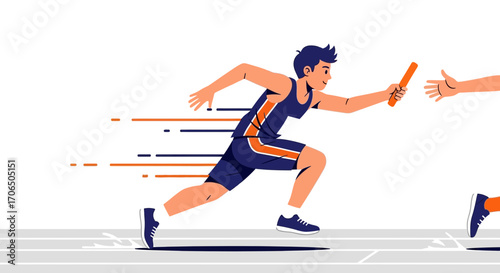 Dynamic Relay Race Illustration Depicting Intense Competition and Teamwork for Victory