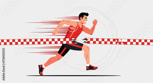 Dynamic Runner Crushing The Finish, Achieving Victory, Reaching The Goal, Illustrative Sprint