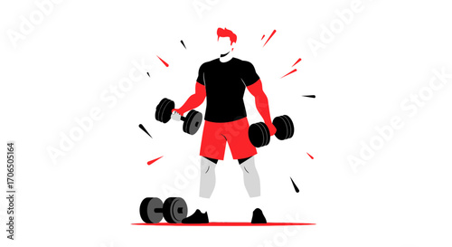 Dynamic Illustration Of a Person Working Out With Dumbbells in a Gym Environment