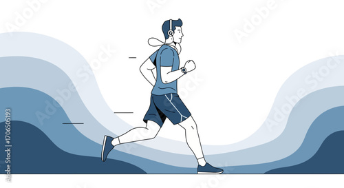Dynamic Runner With Headphones, Engaging in Fitness, Running and Working Out