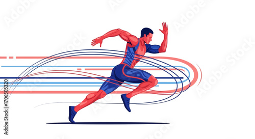 Dynamic Sprinter Illustrated in Vibrant Colors Embodies Speed and Athleticism Perfectly