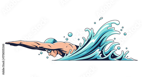 Dynamic Swimmer Plunging Through Water, Depicting Speed and Endurance in Aquatic Sport