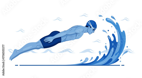 Dynamic Swimmer Diving Into Water with Artistic Illustration and Vibrant Colors for Sport Theme