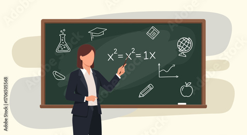 Educator Explaining Equation On Blackboard Illustrative Education Concept Visual