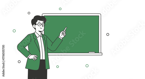 Educator Presenting Information On a Blackboard to an Audience in Modern Minimalist Style