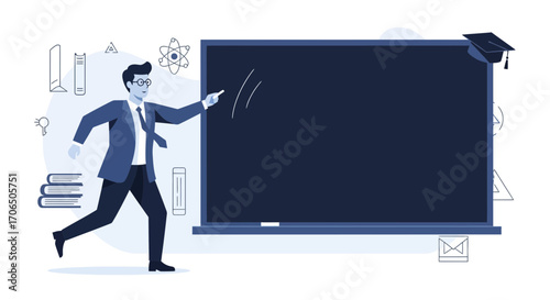Educator Presenting On A Blackboard, Illustrating Learning And Education Concepts