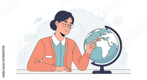 Educator Presenting World Geography Using Globe For Educational Purposes And Discussions