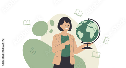 Educator Presenting World, Demonstrating Environmental Awareness, Education And Geography