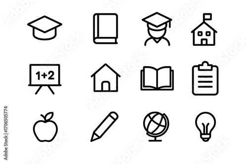 Education symbols representing learning, growth, and knowledge in a simple graphic layout